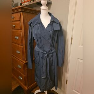 Norma Kamali Blue Lightweight Trench Coat, Size XL